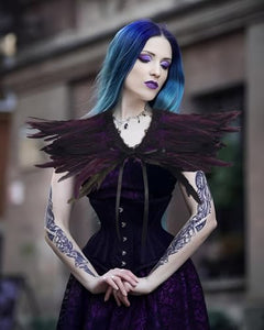 Gothic Black Feather Shawl Victorian Costume Shrug Halloween Cosplay Feather Wrap Lace Neck