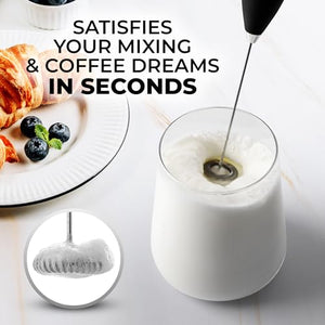 Zulay Kitchen Milk Frother Wand Drink Mixer - Durable Handheld Milk Frother Electric Whisk - Easy-Clean Milk Frother Wand & Mini Blender - Electric Coffee Frother for Frappe, Matcha - Jet Black