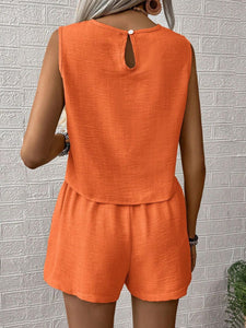 Round Neck Sleeveless Top and Shorts Set in 5 Colors