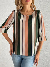 Load image into Gallery viewer, 3/4 Sleeve Striped Print Casual Crew Neck Blouse - Soft Polyester Fabric, Versatile Regular Length,Size: L