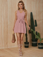 Load image into Gallery viewer, Solid Color V-neck Tank Dress, Elegant Tie Waist Sleeveless Dress For Spring &amp; Summer - Size: S