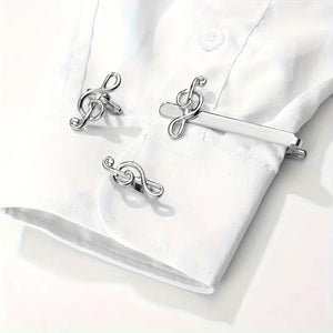 Fashionable Alloy Music Note Tie Clip And Cufflinks Set For Men - Business French Style Accessories