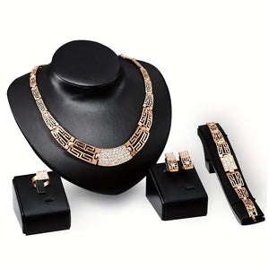 1 Pair Of Earrings + 1 Bracelet + 1 Necklace + 1 Ring Traditional Bridal Jewelry Set for Women