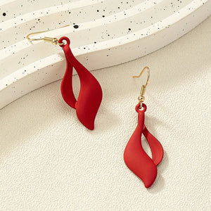 Dazzling Red Flame Flower Petal Design Dangle Hook Earrings - Fashionable Statement Jewelry for Women and Girls