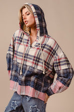 Load image into Gallery viewer, BiBi Drawstring Plaid Drop Shoulder Hoodie for Girls and Women