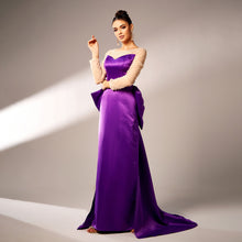 Load image into Gallery viewer, Long Sleeve Round Neck Party Beaded Big Bow Evening Dress