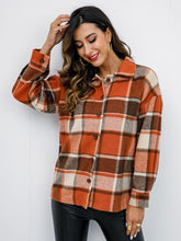 Load image into Gallery viewer, Shiny Plaid Button Up Collared Neck Jacket