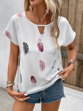 Load image into Gallery viewer, Chic Summer Feather-Print Blouse: Breathable, Durable &amp; Easy-Care Women&#39;s Casual Top- L