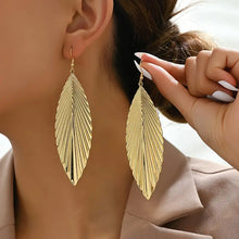 Load image into Gallery viewer, Exquisite Golden Leaf Dangle Earrings - Textured, Vintage-Inspired, Long Drops with Elegant Details