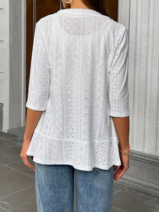 Elegant Eyelet Embroidered Long Sleeve Open Front Cardigan - Soft, Breathable, and Stylish, Size: L