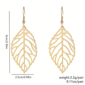 Stylish And Simple Leaf-shaped Hollow Hook Earrings, Elegant Retro Ear Jewelry Gift For Teen Girls