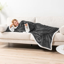 Load image into Gallery viewer, Sherpa wearable blanket with sleeves...