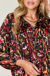 Double Take Full Size Printed Button Up Long Sleeve Shirt in 3 Colors