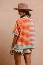 Load image into Gallery viewer, BiBi Striped Round Neck Half Sleeve French Terry Top