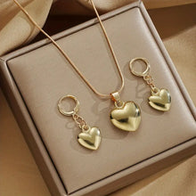 Load image into Gallery viewer, Golden Heart Drop Earrings and Necklace Jewelry Set - Chic, Versatile, and Durable