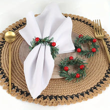 Load image into Gallery viewer, Pack of 6 Festive Red Pinecone Shape Christmas Napkin Rings - Hand-Woven Needle Napkin Buckles with Berry Candle Wreath Design