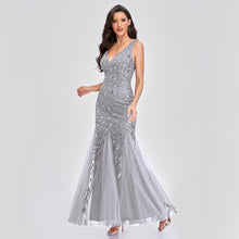 Load image into Gallery viewer, Sexy Long Dress Sleeveless V-neck Embroidered Sequin Slim Mermaid Dress