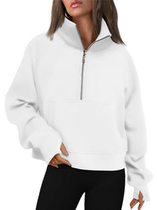 AUTOMET Womens Sweatshirts Half Zip Cropped Pullover Fleece Quarter Zipper Hoodies Fall outfits Clothes Thumb Hole