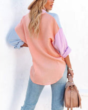 Load image into Gallery viewer, Women&#39;s Color Block Long Sleeve Button Down Boyfriend Shirt Blouses