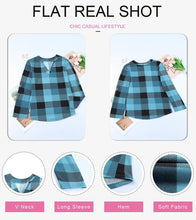 Load image into Gallery viewer, Womens Basic Casual V Neck Plaid Print Cotton Cuffed Long Sleeve Work Tops Blouses Shirts S-3XL