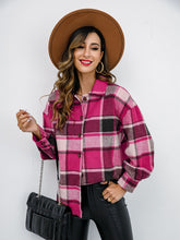 Load image into Gallery viewer, Shiny Plaid Button Up Collared Neck Jacket