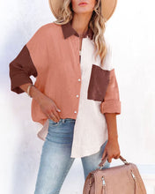 Load image into Gallery viewer, Women&#39;s Color Block Long Sleeve Button Down Boyfriend Shirt Blouses