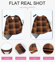 Load image into Gallery viewer, Womens Basic Casual V Neck Plaid Print Cotton Cuffed Long Sleeve Work Tops Blouses Shirts S-3XL