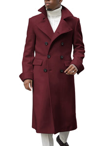 Ebifin Men's Notch Lapel Double Breasted Long Trench Coat Casual Cotton Blend Peacoat