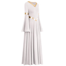 Load image into Gallery viewer, ODASDO Women Praise Dance Dresses Liturgical Worship Dancewear Golden Metallic Loose Fit Full Length Robe