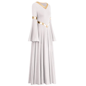 ODASDO Women Praise Dance Dresses Liturgical Worship Dancewear Golden Metallic Loose Fit Full Length Robe