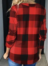 Load image into Gallery viewer, Womens Basic Casual V Neck Plaid Print Cotton Cuffed Long Sleeve Work Tops Blouses Shirts S-3XL