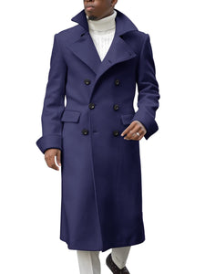 Ebifin Men's Notch Lapel Double Breasted Long Trench Coat Casual Cotton Blend Peacoat