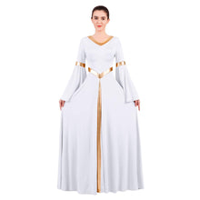 Load image into Gallery viewer, ODASDO Women Praise Dance Dresses Liturgical Worship Dancewear Golden Metallic Loose Fit Full Length Robe