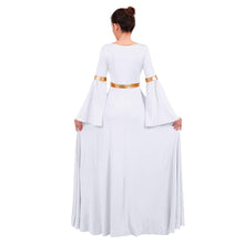 Load image into Gallery viewer, ODASDO Women Praise Dance Dresses Liturgical Worship Dancewear Golden Metallic Loose Fit Full Length Robe