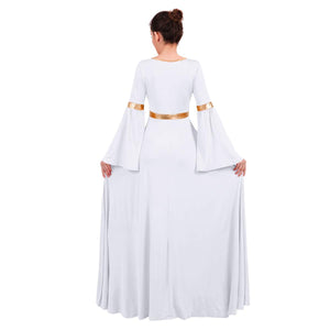 ODASDO Women Praise Dance Dresses Liturgical Worship Dancewear Golden Metallic Loose Fit Full Length Robe