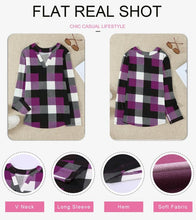 Load image into Gallery viewer, Womens Basic Casual V Neck Plaid Print Cotton Cuffed Long Sleeve Work Tops Blouses Shirts S-3XL