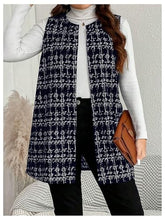 Load image into Gallery viewer, Women&#39;s Plus Size Tweed Blazer Vest Plaid Open Front Sleeveless Work Outerwear Jacket