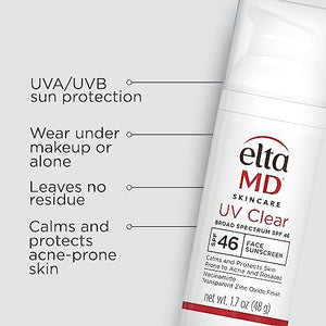 EltaMD UV Clear Face Sunscreen, Protects and Calms Sensitive Skin and Acne-Prone Skin, Lightweight, Silky, Dermatologist Recommended