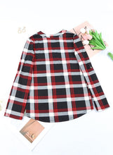 Load image into Gallery viewer, Womens Basic Casual V Neck Plaid Print Cotton Cuffed Long Sleeve Work Tops Blouses Shirts S-3XL