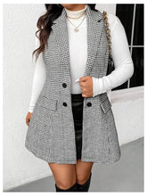 Load image into Gallery viewer, Women&#39;s Plus Size Tweed Coat Houndstooth Print Lapel Neck Single Breasted Vest Outerwear