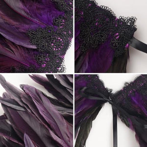 Gothic Black Feather Shawl Victorian Costume Shrug Halloween Cosplay Feather Wrap Lace Neck