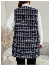 Load image into Gallery viewer, Women&#39;s Plus Size Tweed Blazer Vest Plaid Open Front Sleeveless Work Outerwear Jacket