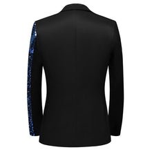 Load image into Gallery viewer, Men Black Sequin Shiny Prom Suit Jacket One Button Slim Fit, Perfect for Musicians, Event Hosts, and Event Managers