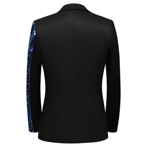 Men Black Sequin Shiny Prom Suit Jacket One Button Slim Fit, Perfect for Musicians, Event Hosts, and Event Managers