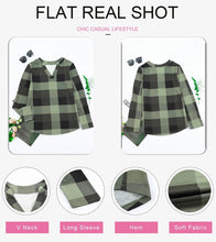 Load image into Gallery viewer, Womens Basic Casual V Neck Plaid Print Cotton Cuffed Long Sleeve Work Tops Blouses Shirts S-3XL