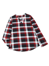 Load image into Gallery viewer, Womens Basic Casual V Neck Plaid Print Cotton Cuffed Long Sleeve Work Tops Blouses Shirts S-3XL