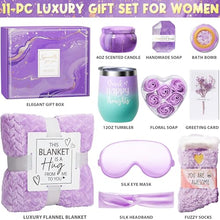 Load image into Gallery viewer, Self Care Gifts, Rose Relaxing Spa Gifts Basket w/ Luxury Flannel Blanket, Unique Valentines Day Gifts for Her