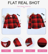 Load image into Gallery viewer, Womens Basic Casual V Neck Plaid Print Cotton Cuffed Long Sleeve Work Tops Blouses Shirts S-3XL