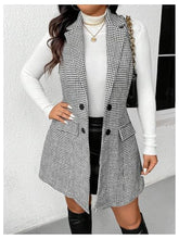 Load image into Gallery viewer, Women&#39;s Plus Size Tweed Coat Houndstooth Print Lapel Neck Single Breasted Vest Outerwear