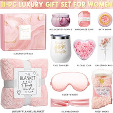 Load image into Gallery viewer, Self Care Gifts, Rose Relaxing Spa Gifts Basket w/ Luxury Flannel Blanket, Unique Valentines Day Gifts for Her